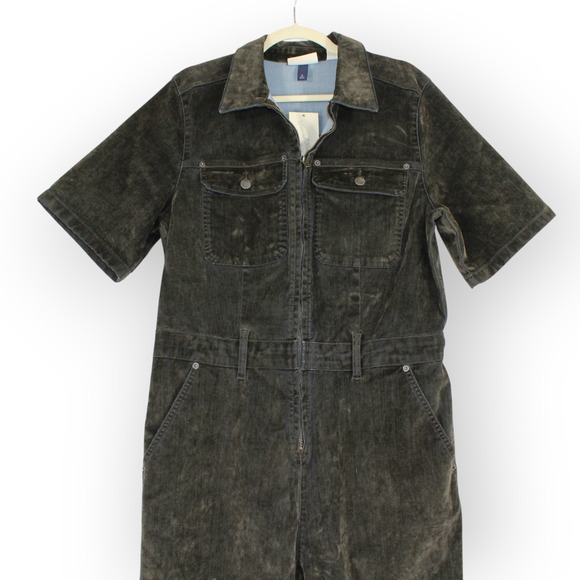 NEW 14 Universal Thread Jumpsuit Olive Zip Stretch Velvety Flocked Denim Stretch - Picture 4 of 16